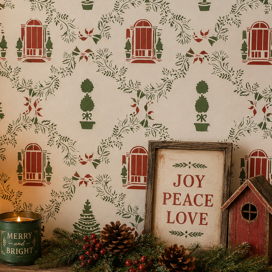 JRV Christmas Wallpaper Stencil - 11.5" x 11.5" Mylar Made in USA