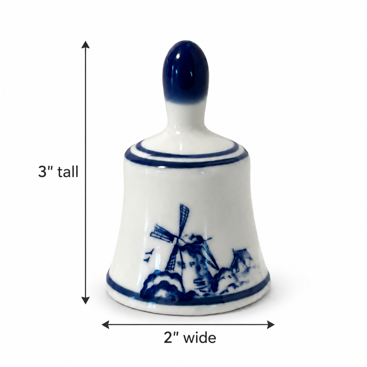 Vintage Delft Style Blue & White Porcelain Mini Bell - Taiwan 3"