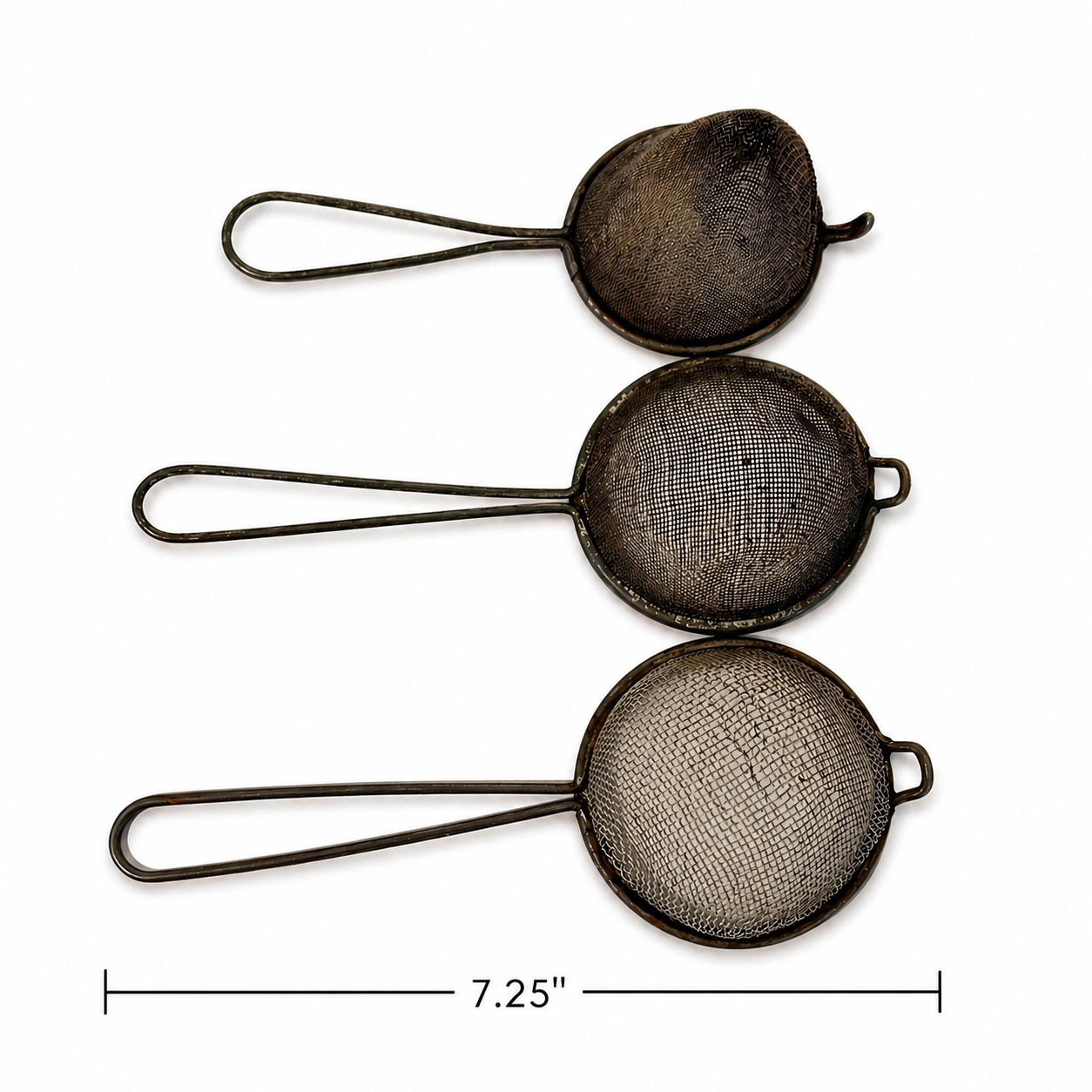 Vintage Metal Mesh Strainers - Set of 3 Rustic Kitchen Sieves