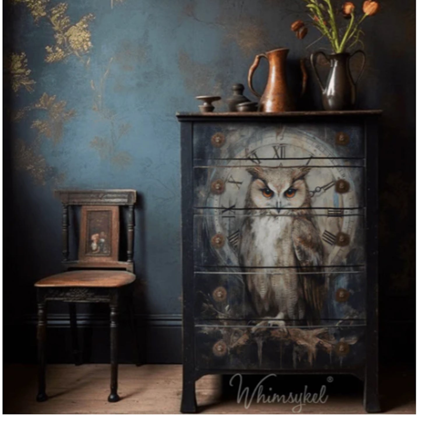 Whimsykel Designs Timekeeper Owl Decoupage Paper - 29" x 21" 18 LB