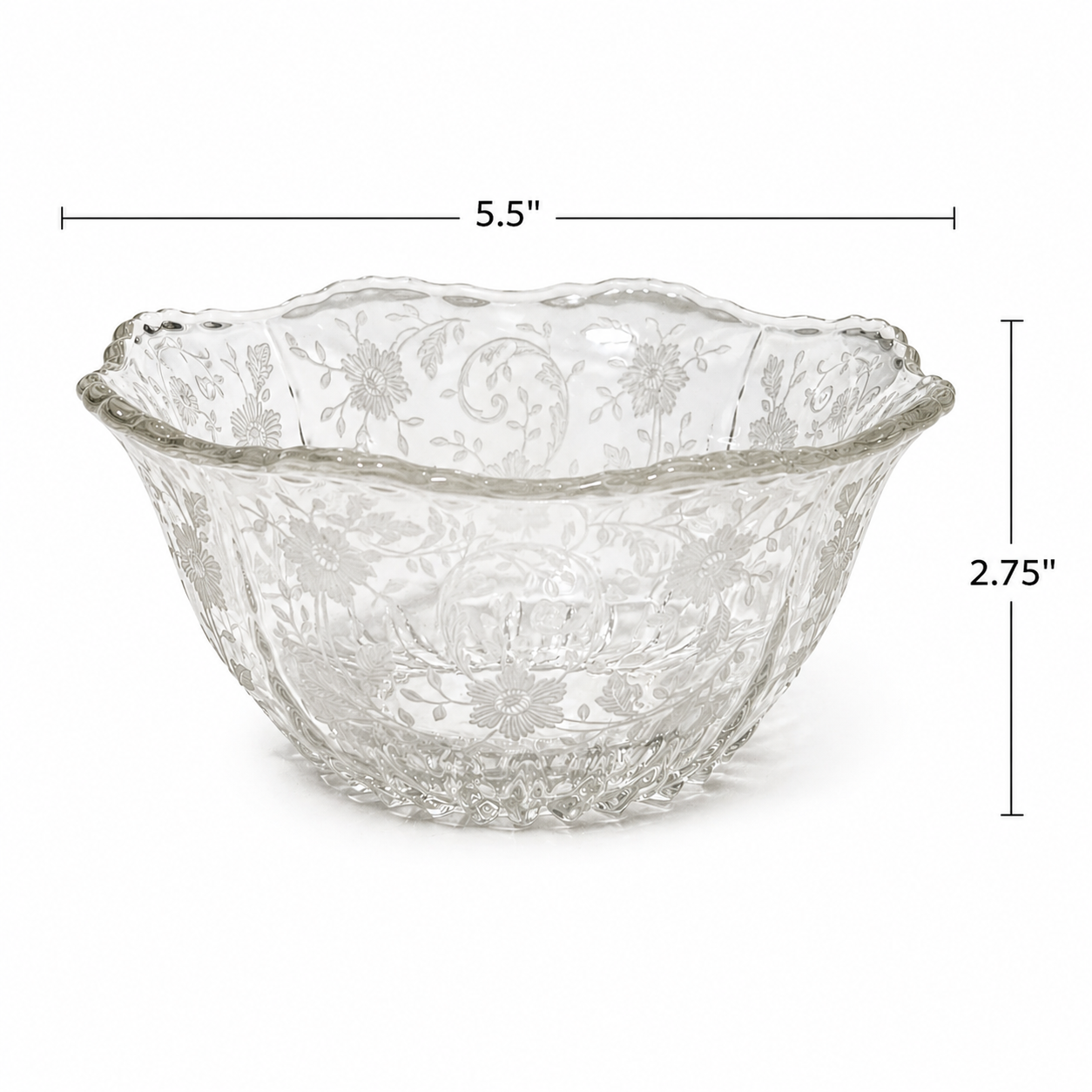 Vintage Viking Prelude Etched Glass Mayonnaise Bowl with Scalloped Rim