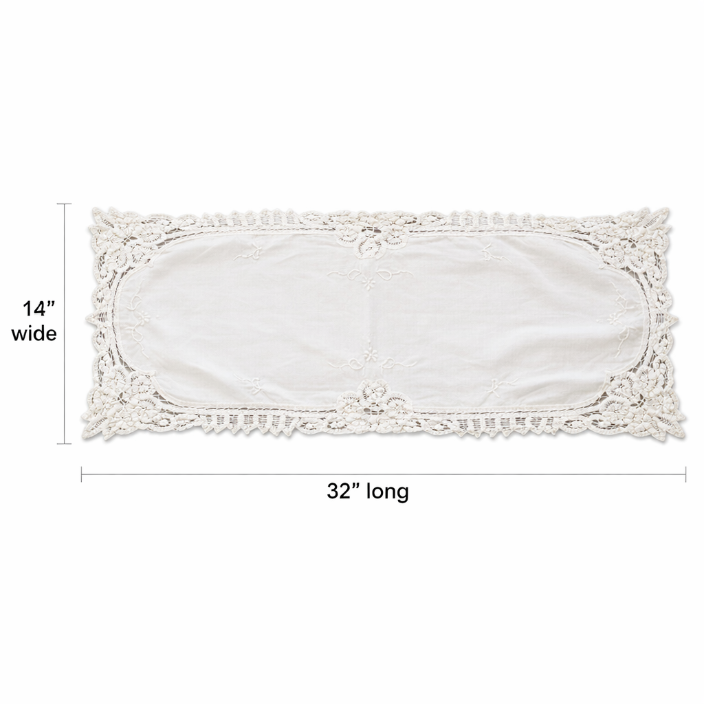 Vintage Brugge Lace Dresser Scarf | Ivory 32" French Country Decor