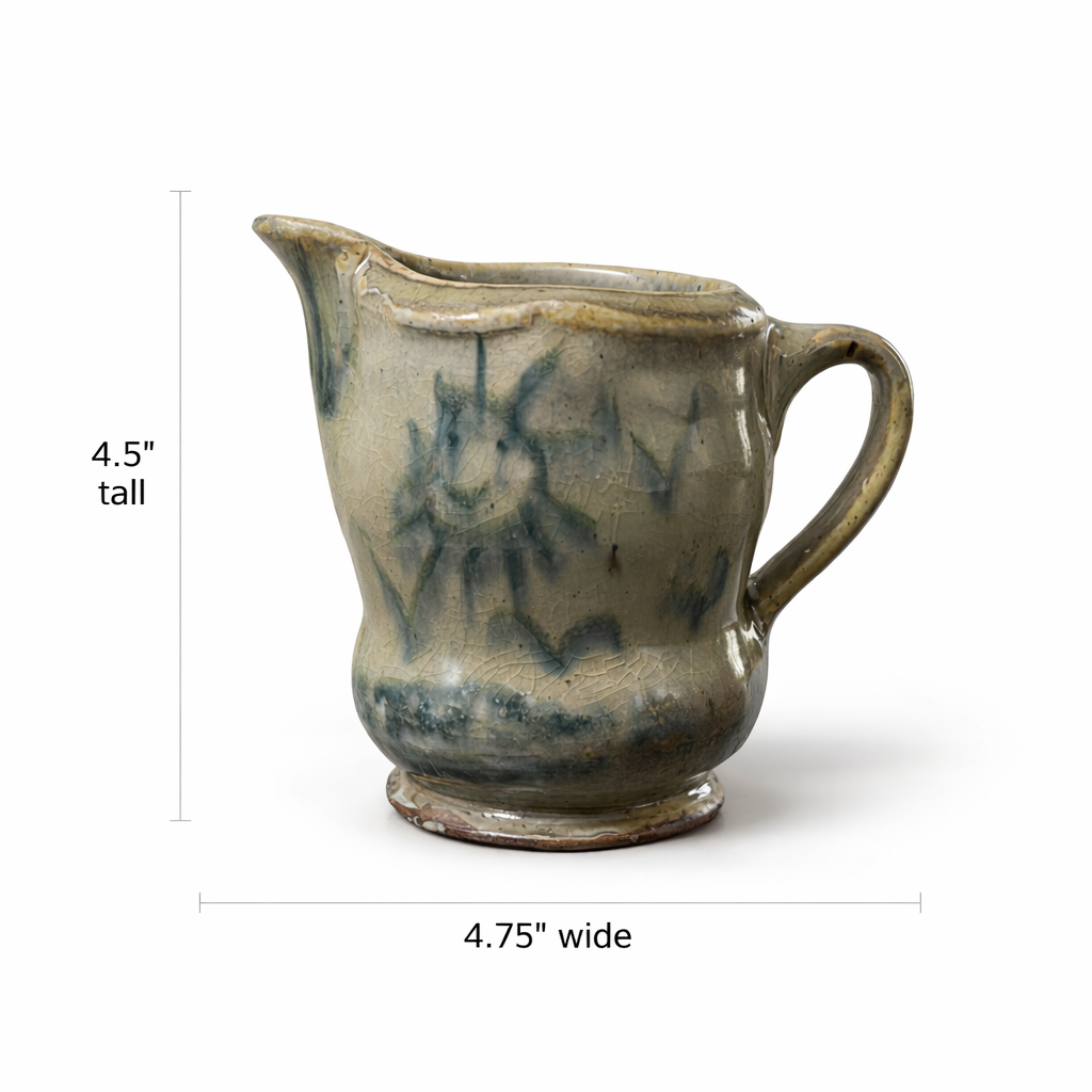 Signed Vintage Art Pottery Creamer - Handmade Green Tone Stoneware