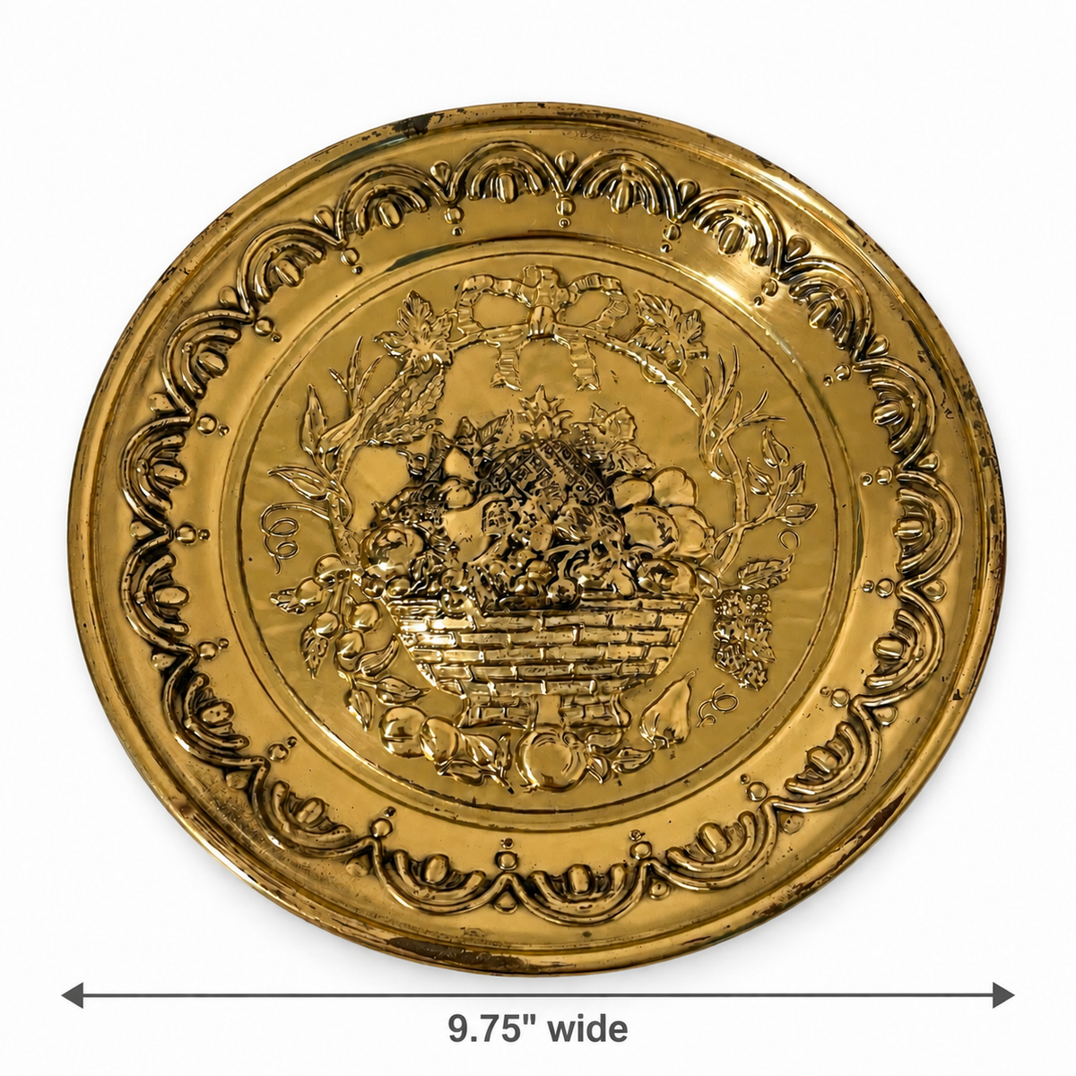 Vintage English Brass Fruit Basket Wall Plaque 9.75 Inch - England