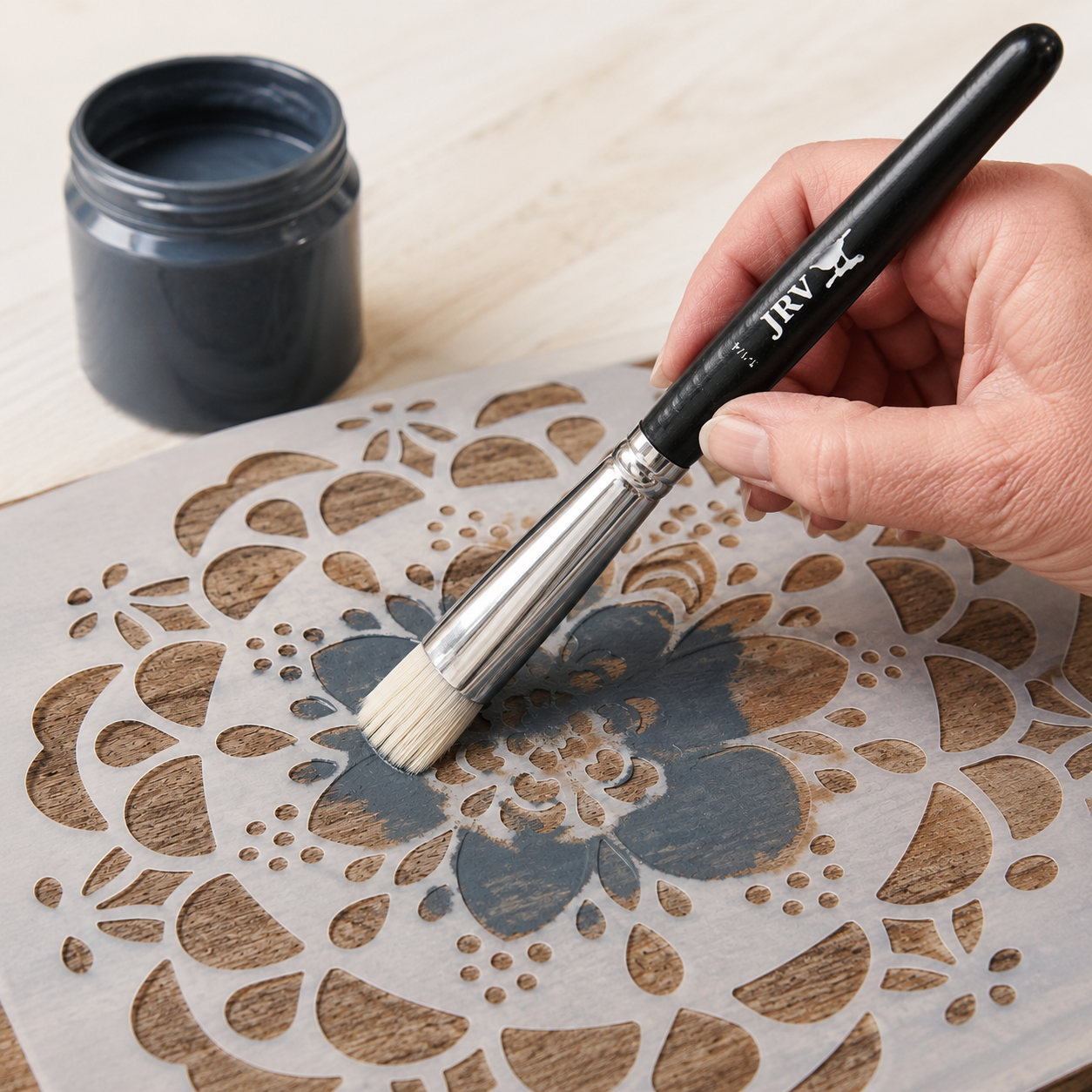 JRV 1" Stencil Brush - Professional Synthetic for Painting and Waxing