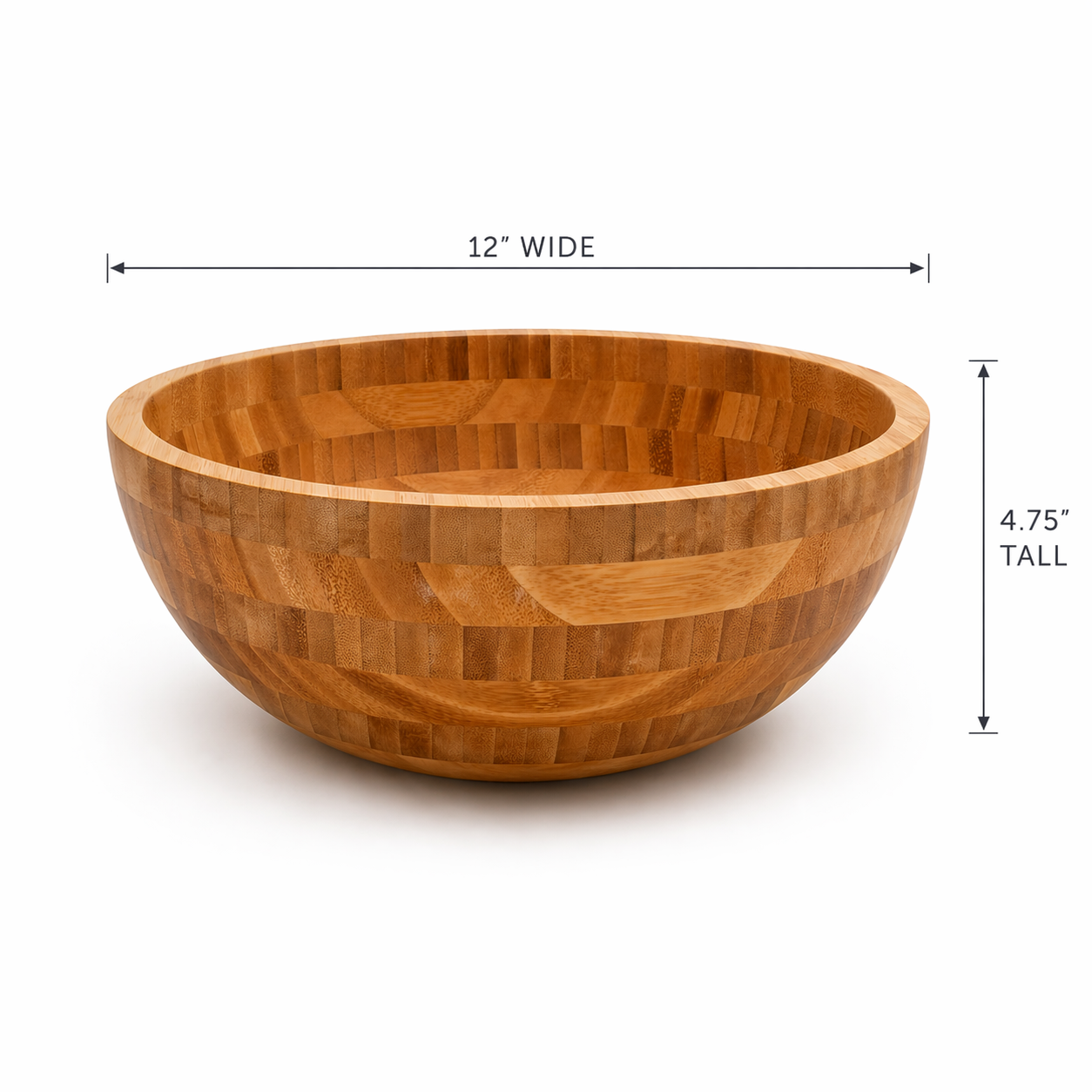 Large Bamboo Bowl with Butterfly Design - 12 Inch Natural Wood