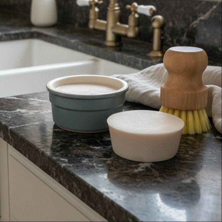 Solid Dish Soap Set in Ceramic Ramekin - Rosemary Sage & Eco-Friendly