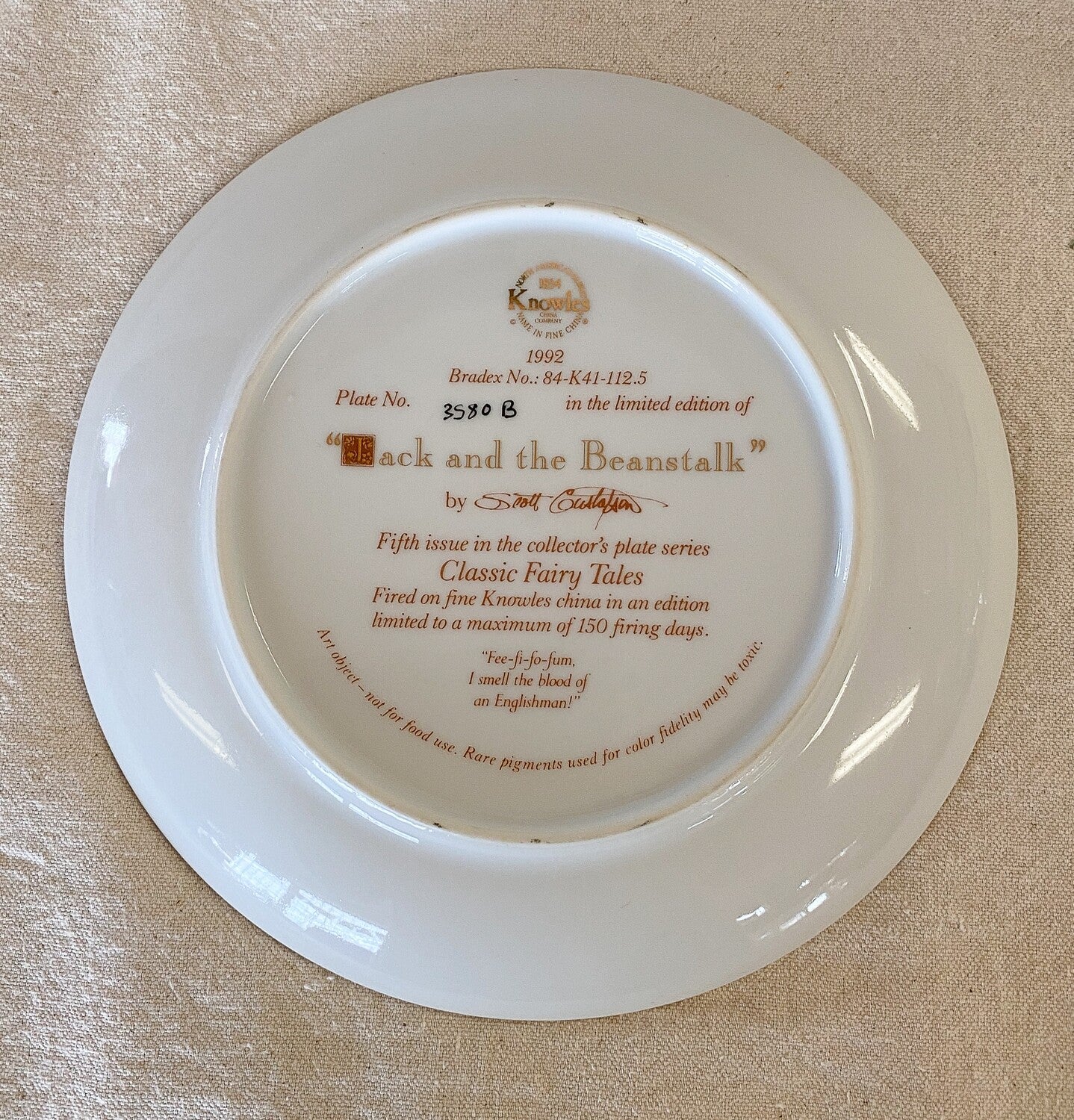 Jack and the Beanstalk Collector Plate by Knowles 1992-Knowles Scott Gustafson-Collector Plate-Stockton Farm