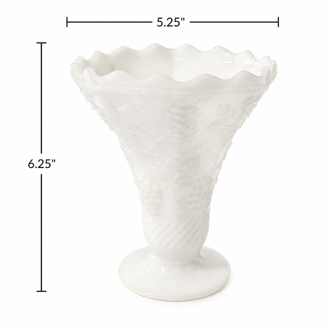 Vintage Anchor Hocking Milk Glass Vase - Scalloped Edge Embossed