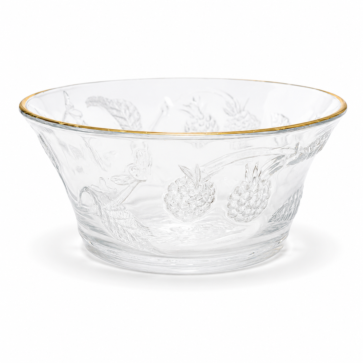 1970s Arcopal Glass Berry Bowl with Gold Trim - Made in France