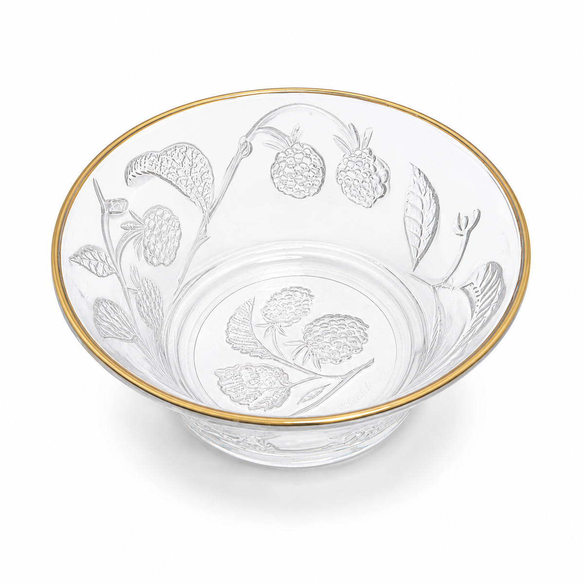 1970s Arcopal Glass Berry Bowl with Gold Trim - Made in France