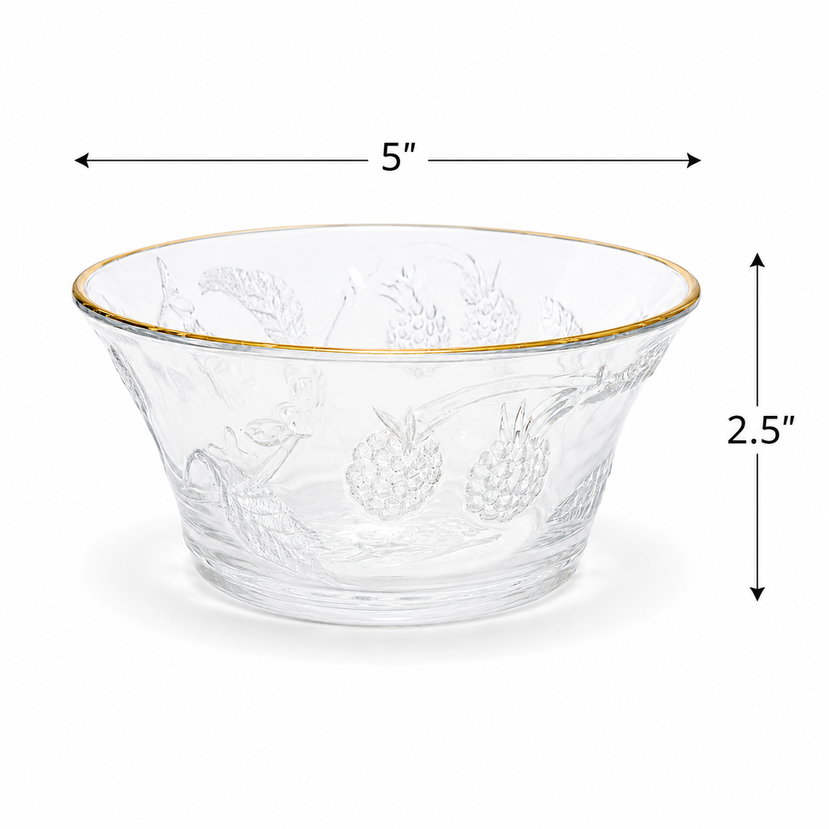 1970s Arcopal Glass Berry Bowl with Gold Trim - Made in France