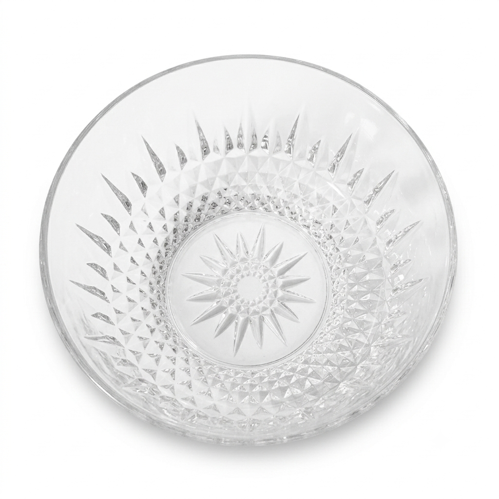 1970s Arcoroc France Diamant Sunburst Glass Serving Bowl 7.75"