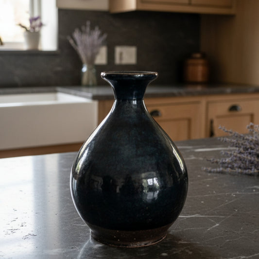 Vintage Art Pottery Vase Gray Brown Glaze - Earthenware Sake Bottle