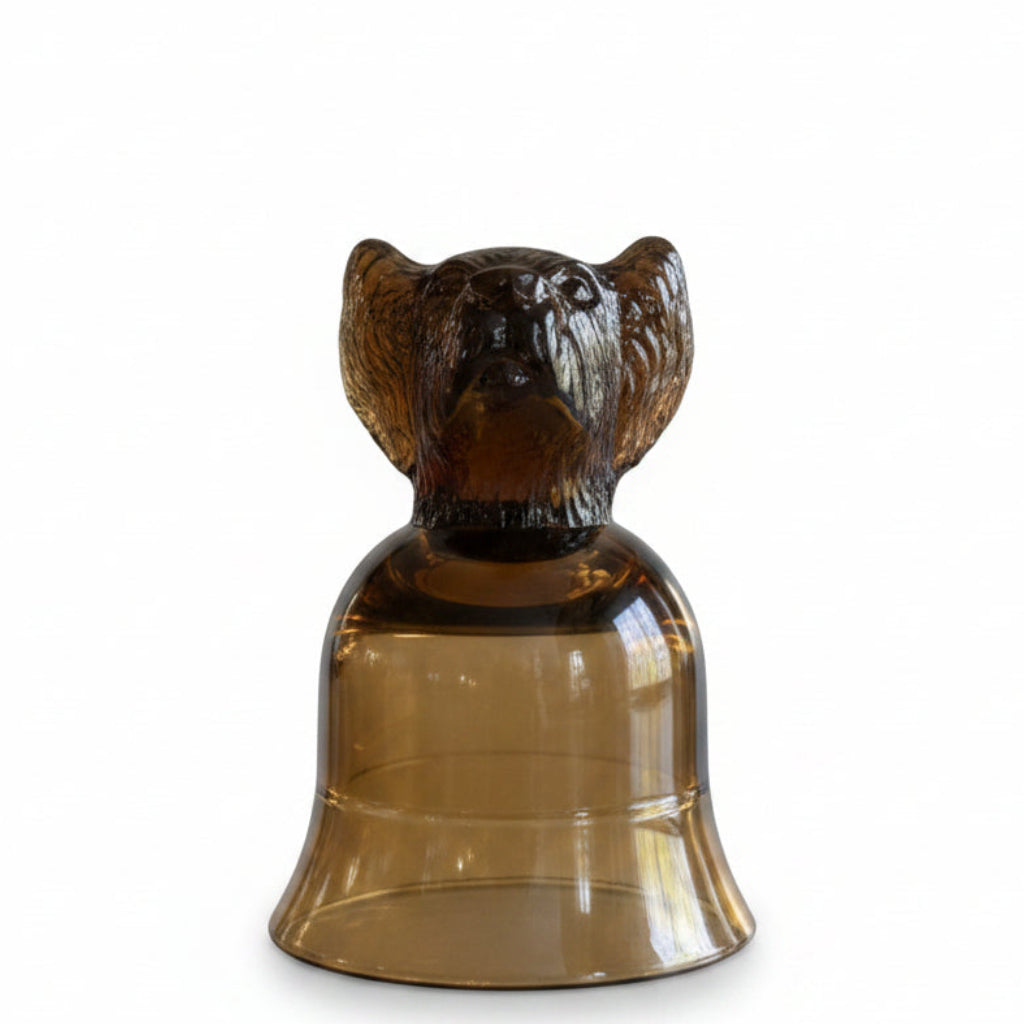 1980s Avon Chesapeake Dog Head Candle Holder - Smokey Brown Glass