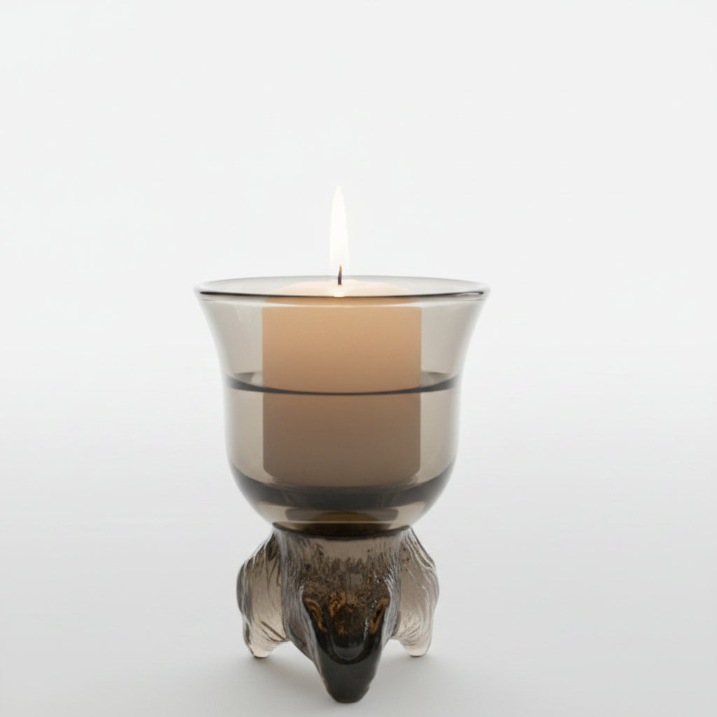 1980s Avon Chesapeake Dog Head Candle Holder - Smokey Brown Glass