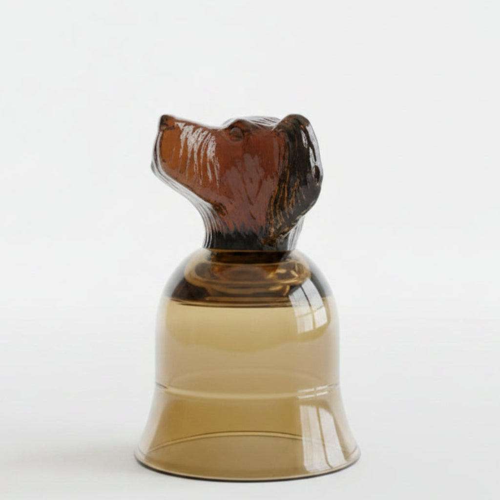 1980s Avon Chesapeake Dog Head Candle Holder - Smokey Brown Glass