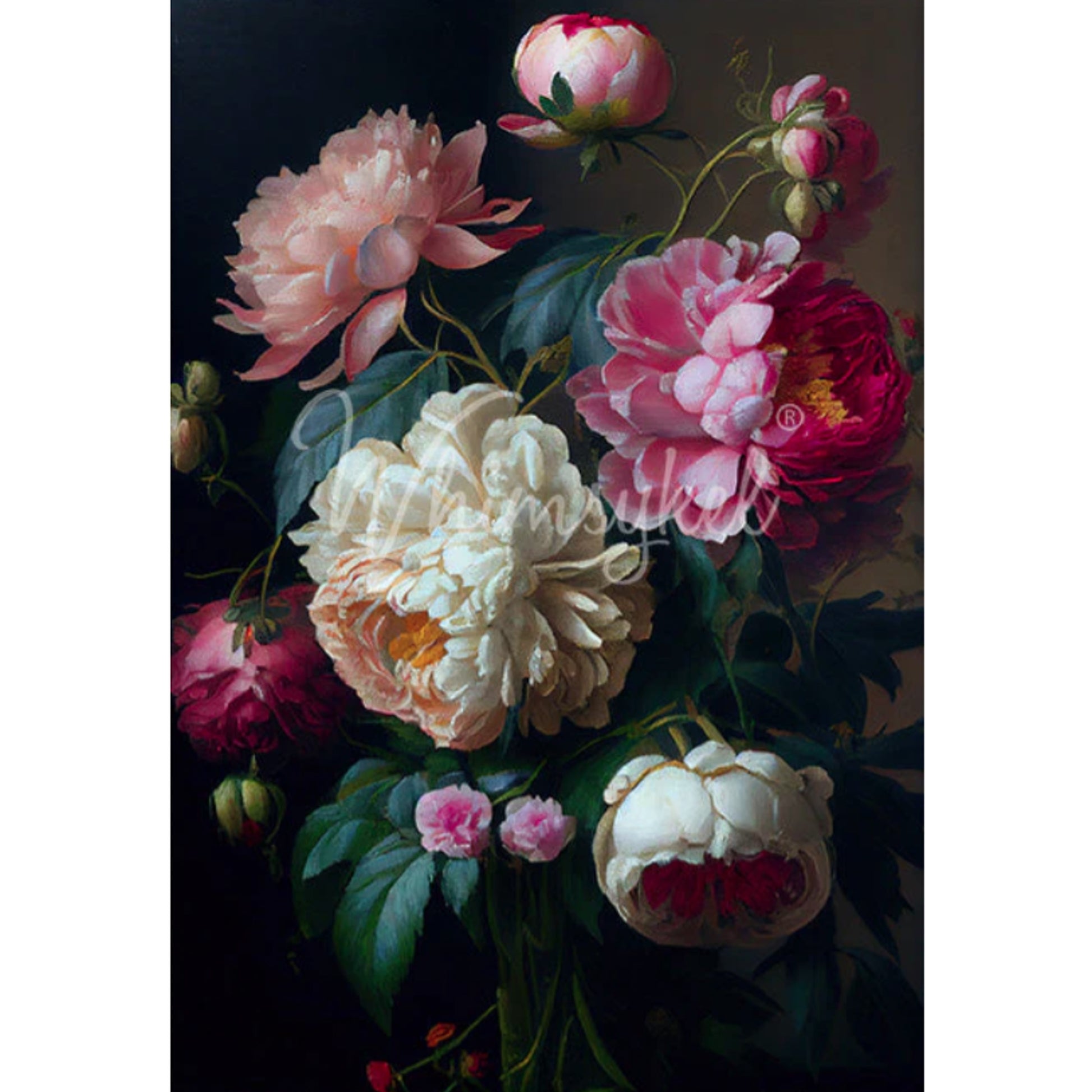 Whimsykel Designs Baroque Peonies Decoupage Paper - 29" x 21" 18 LB