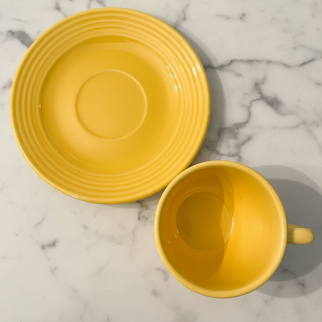 Bauer Pottery Monterey Yellow Cup & Saucer - 1940s