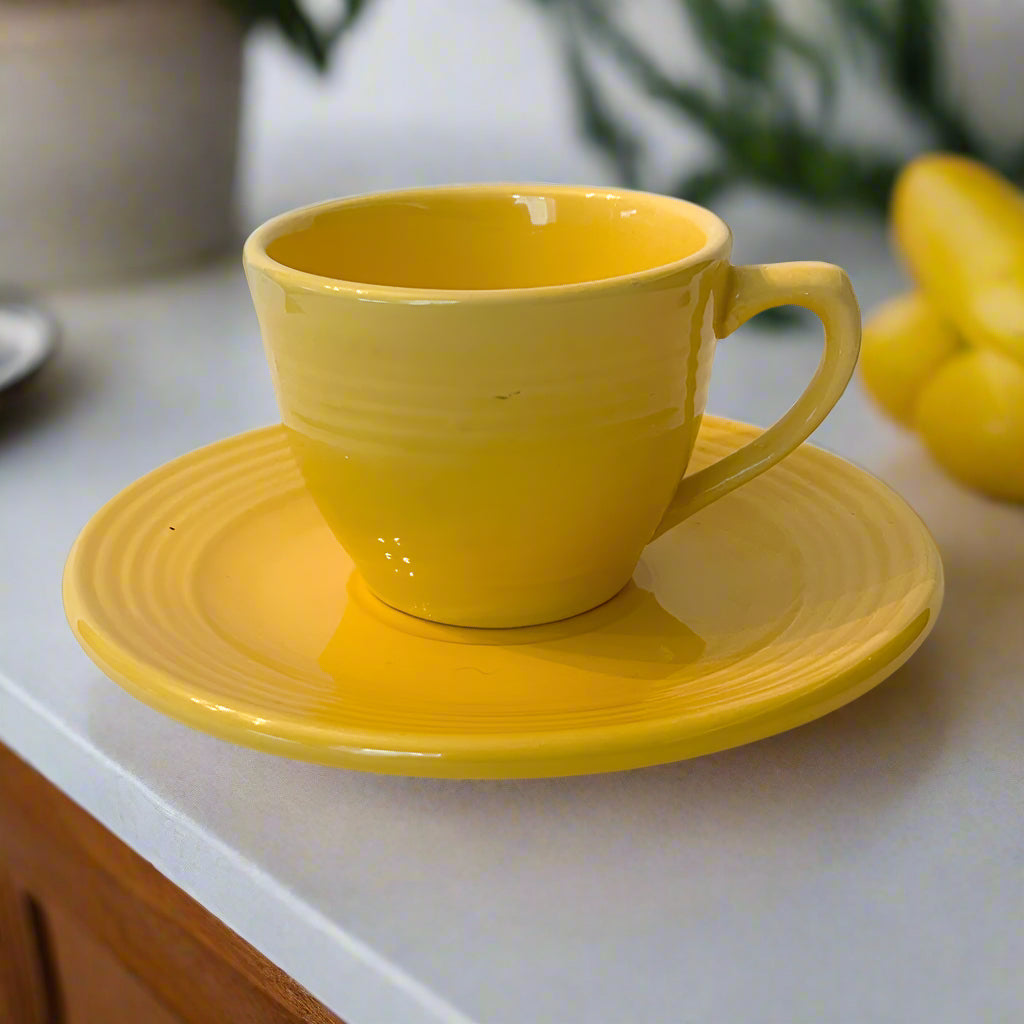Bauer Pottery Monterey Yellow Cup & Saucer - 1940s
