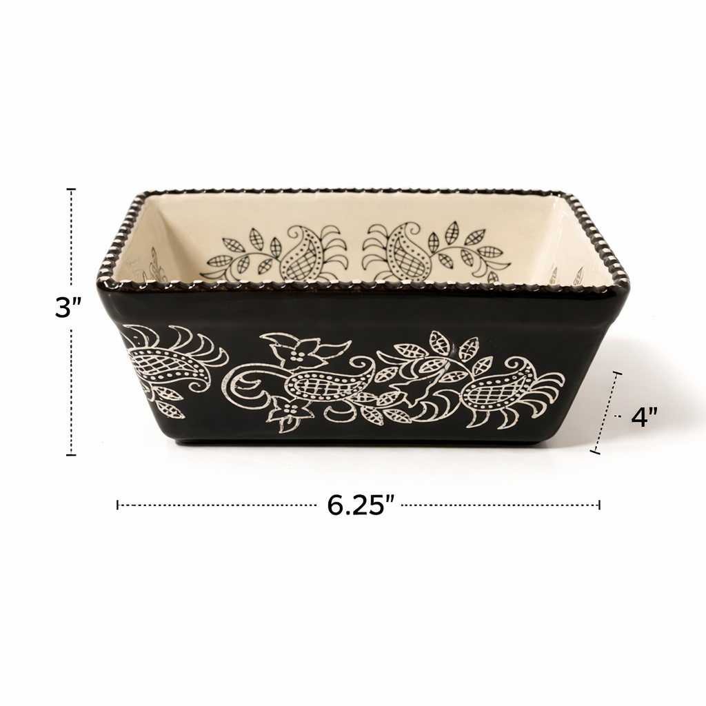 Vintage Baum Brothers Floral Mini Loaf Pan - Ivory & Black Stoneware