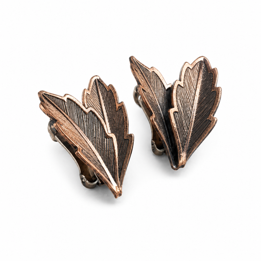 Vintage Bell Trading Post Copper Leaf Clip-On Earrings - USA 1950s–60s