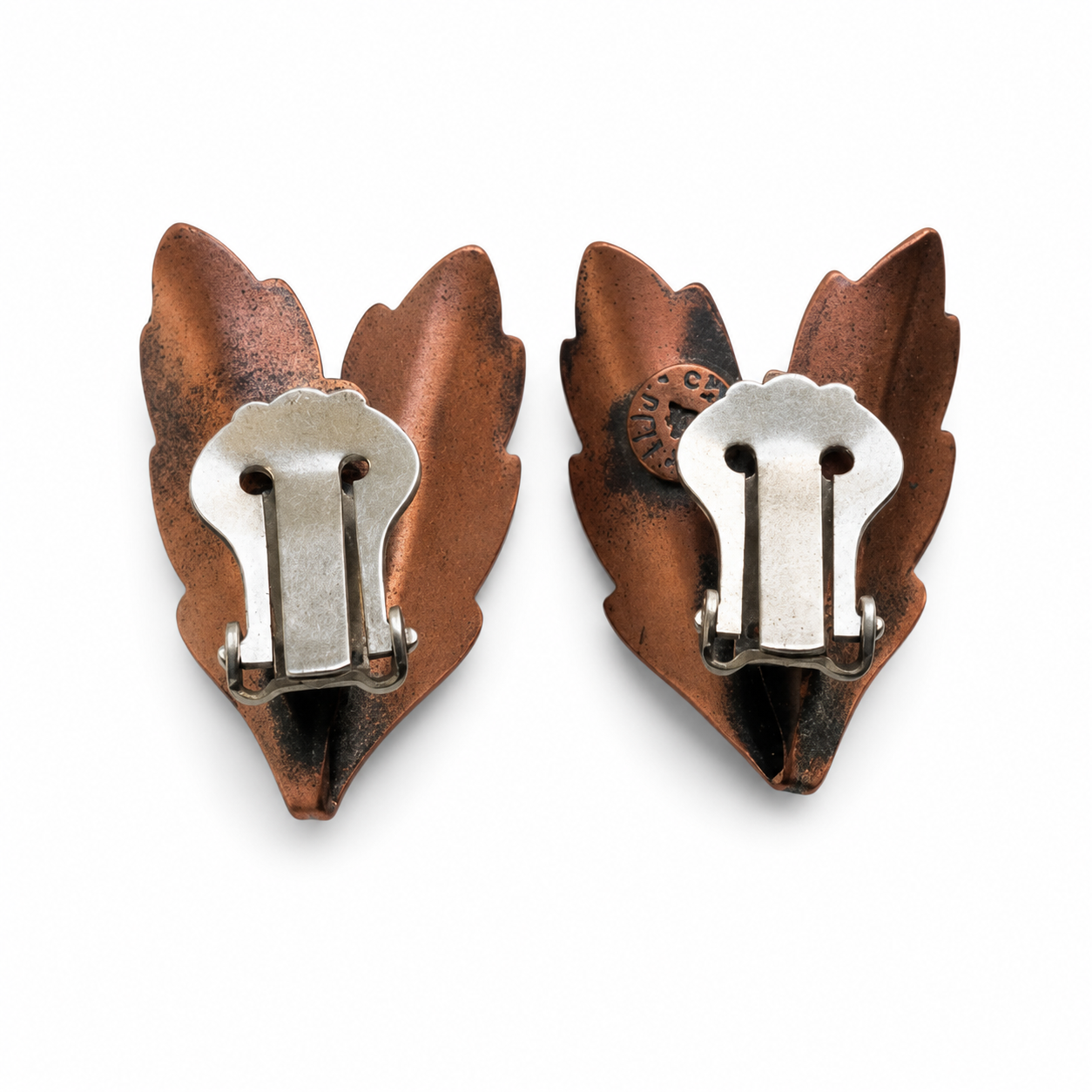 Vintage Bell Trading Post Copper Leaf Clip-On Earrings - USA 1950s–60s