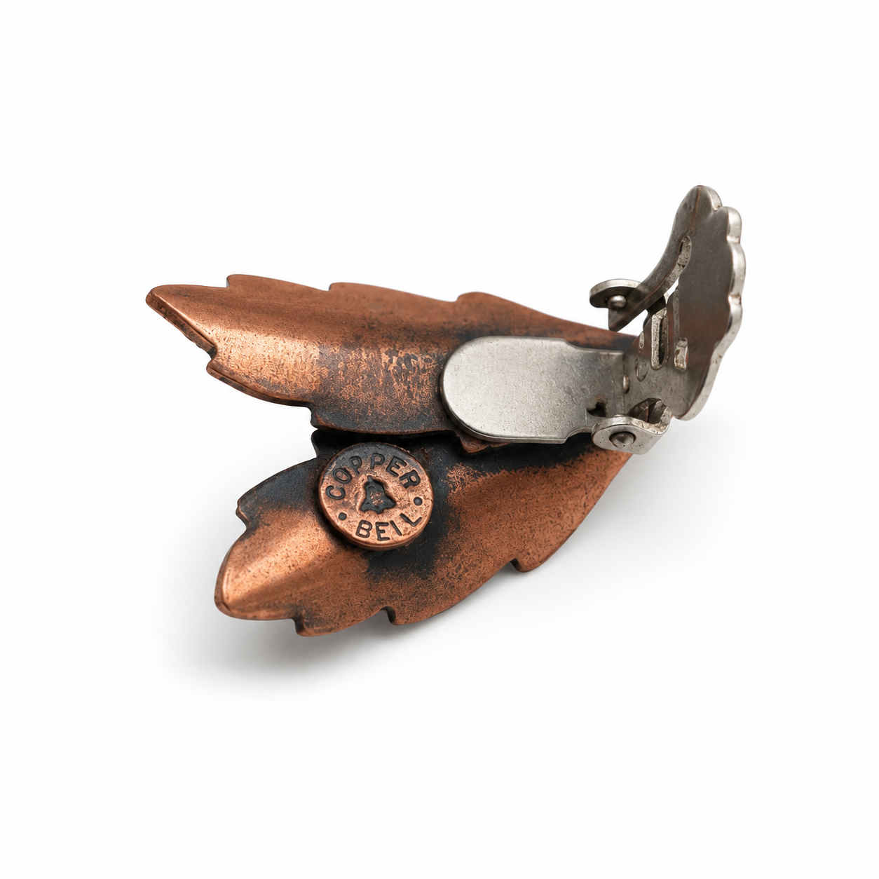 Vintage Bell Trading Post Copper Leaf Clip-On Earrings - USA 1950s–60s