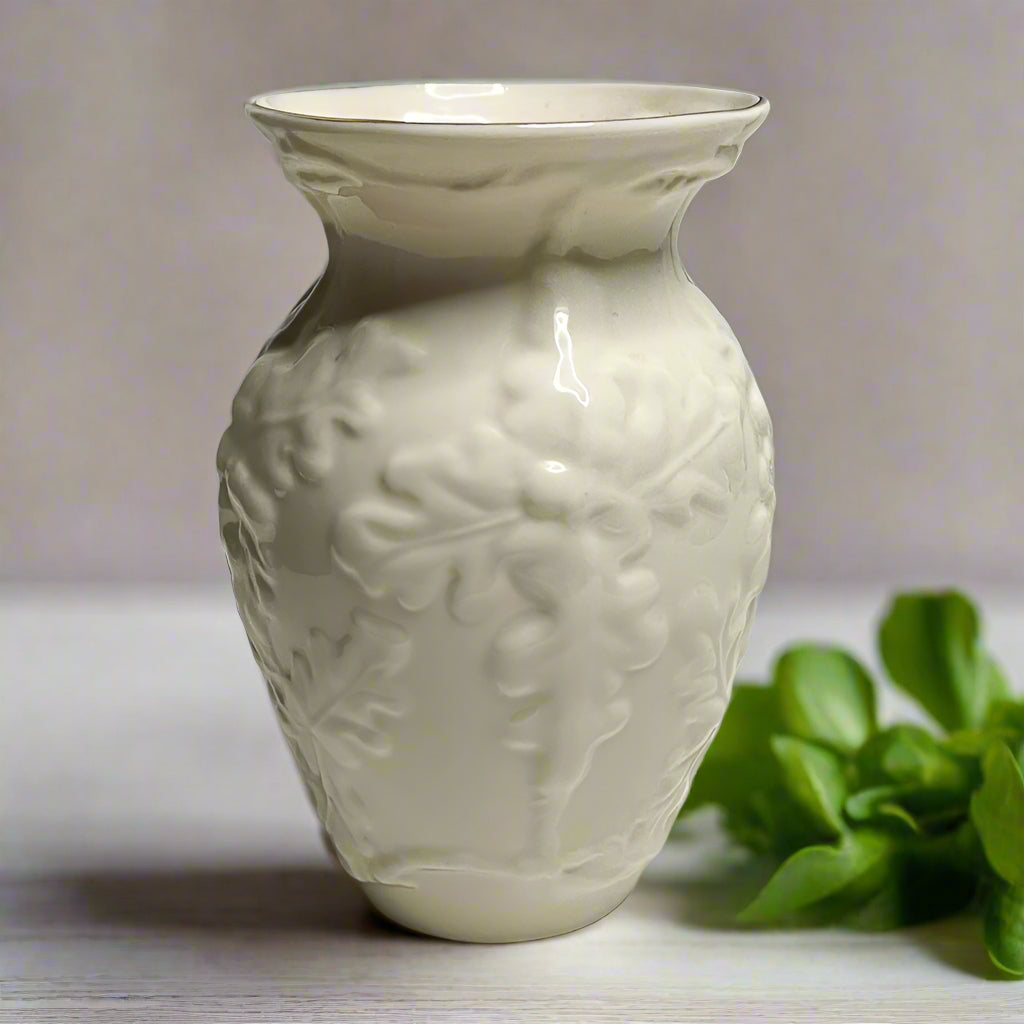 Vintage Belleek Pottery Oak Leaf Vase | Ireland c1980s–1990s