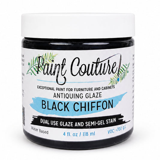 Paint Couture Black Chiffon Antiquing Glaze and Semi-Gel Stain Finish