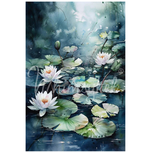 Whimsykel Designs Blue Waterlilies Decoupage Paper - 29" x 21" 18 LB