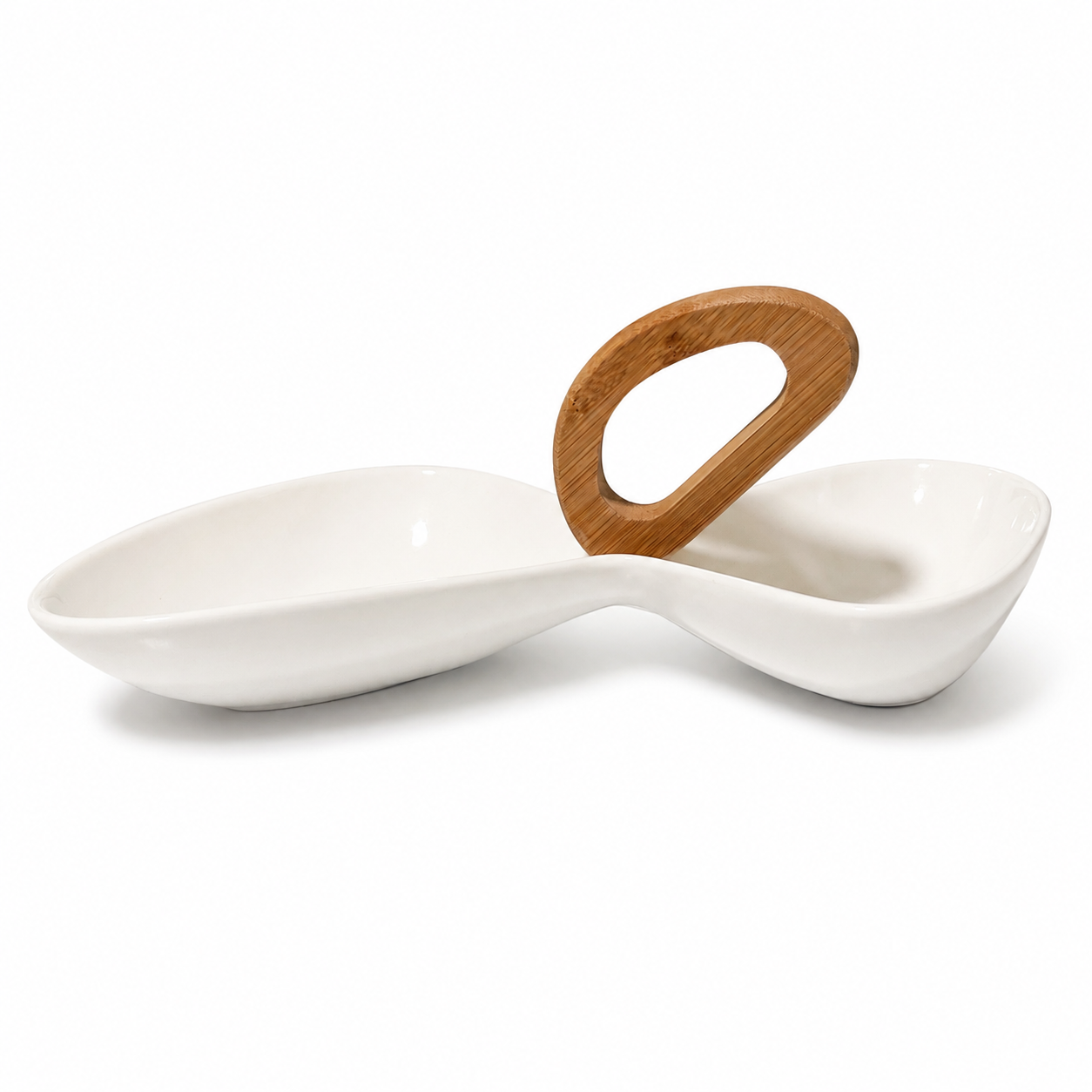 Brandani Italian Porcelain Divided Serving Dish with Bamboo Handle