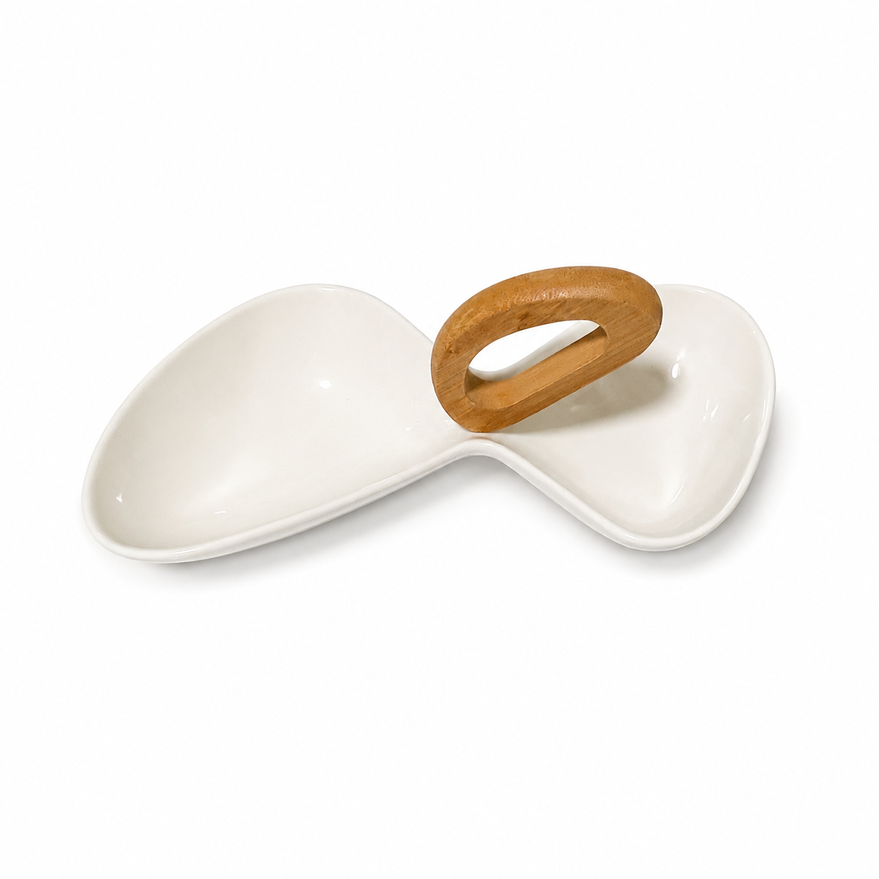 Brandani Italian Porcelain Divided Serving Dish with Bamboo Handle