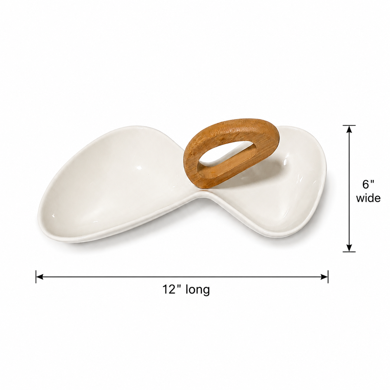 Brandani Italian Porcelain Divided Serving Dish with Bamboo Handle