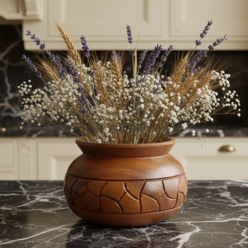 Vintage Carved Wood Bowl Vase