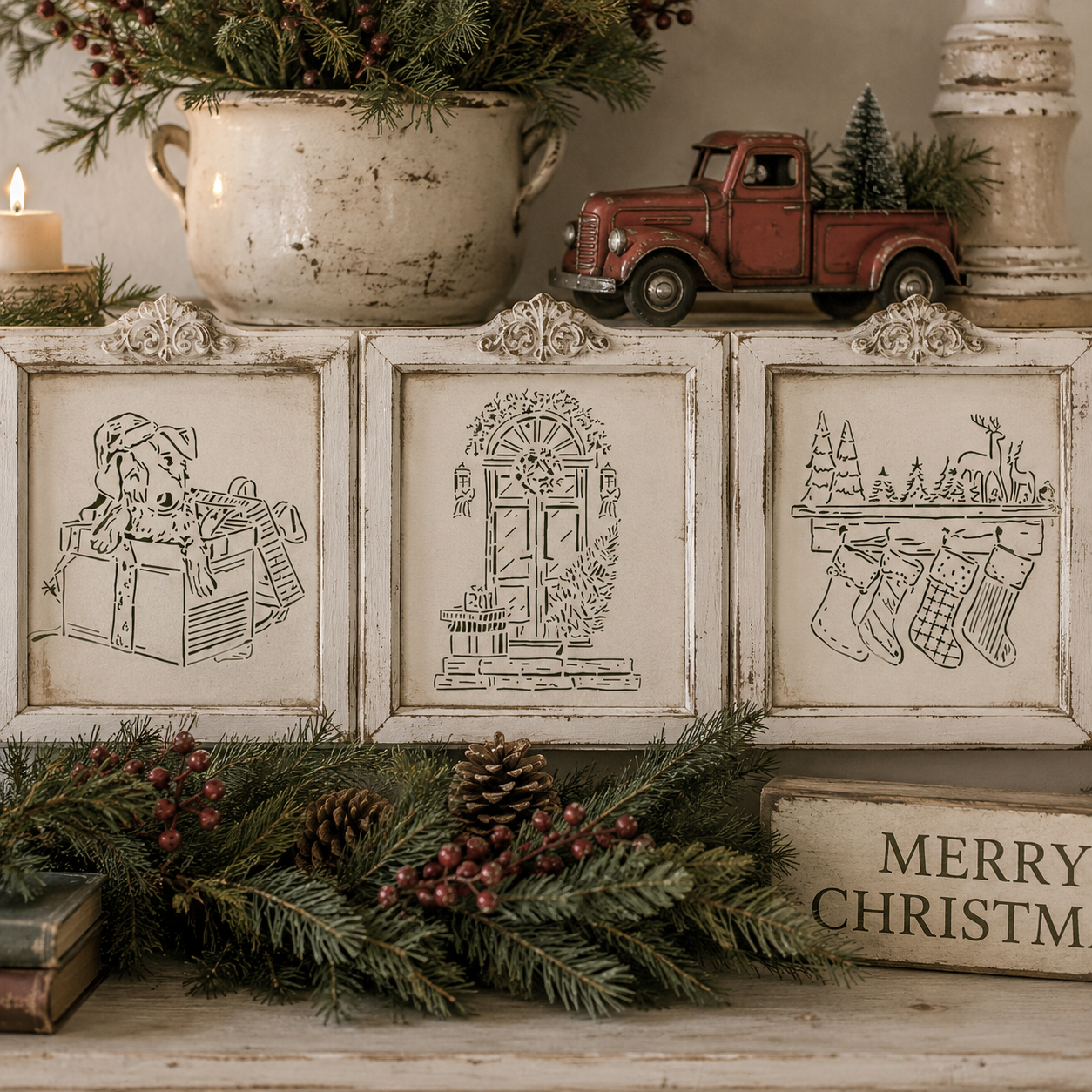 JRV Christmas Sketches 2 Stencil Set - Each is 9" x 9.4" Made in USA