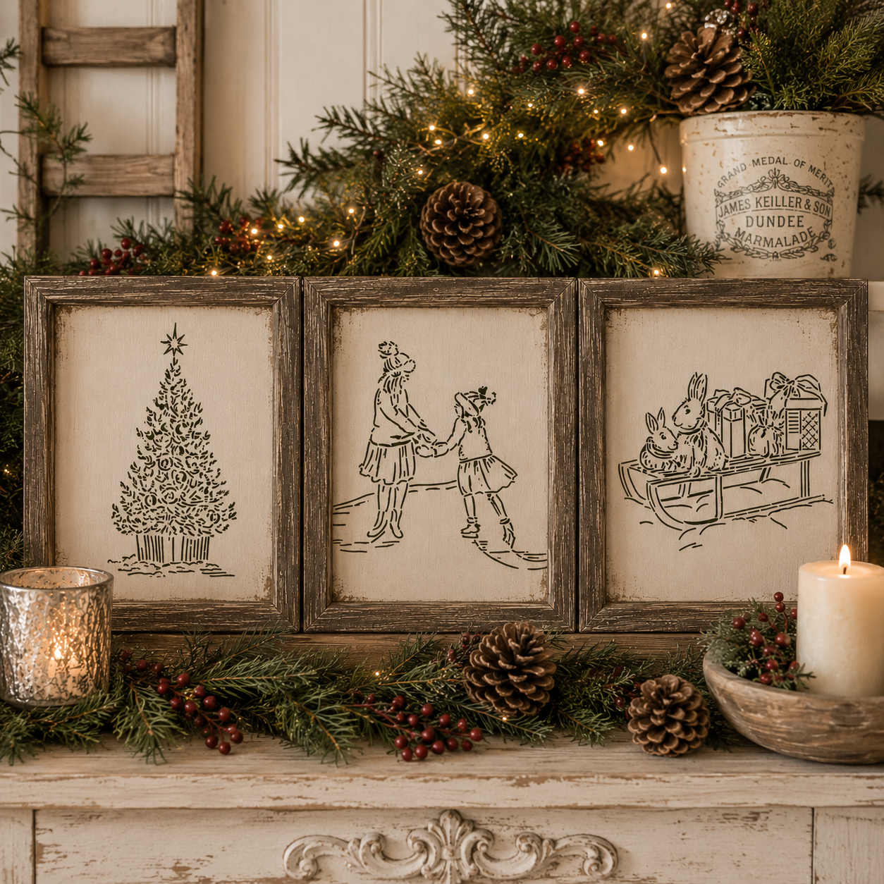 JRV Christmas Sketches Stencils - Set of 3 Reusable 15 Mil Mylar