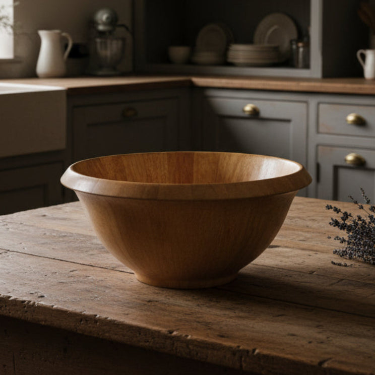 Vintage Clay Art Wood Bowl - 13 Inch Decorative Serving Bowl Thailand