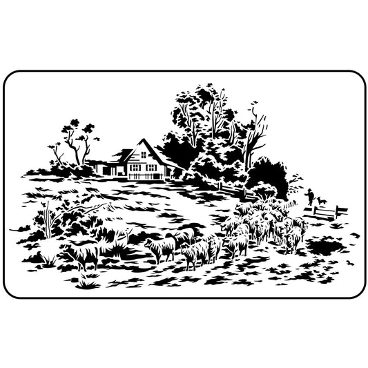 JRV Cottage Pastoral Stencil - 17.5" x 11" Mylar Made in USA