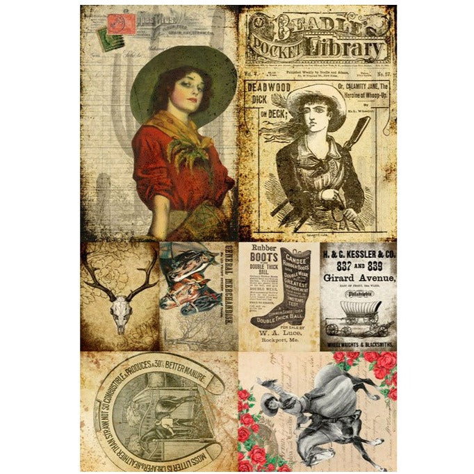 Roycycled Treasures Cowgirl Project Blocks Decoupage Paper - 20"x30"