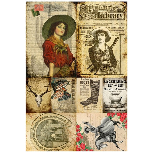 Roycycled Treasures Cowgirl Project Blocks Decoupage Paper - 20"x30"