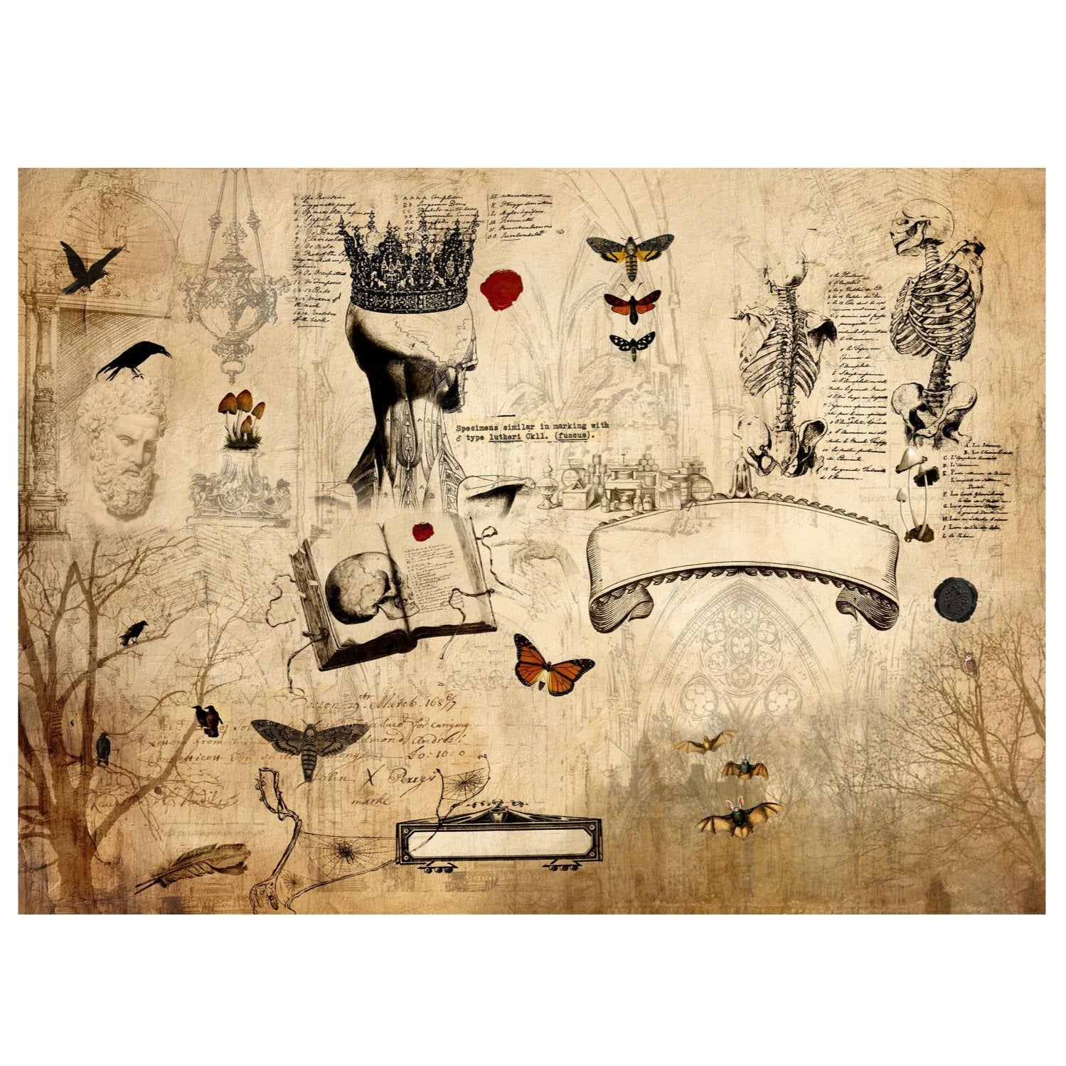 Roycycled Treasures Dark Academia Decoupage Paper - 20" x 30"