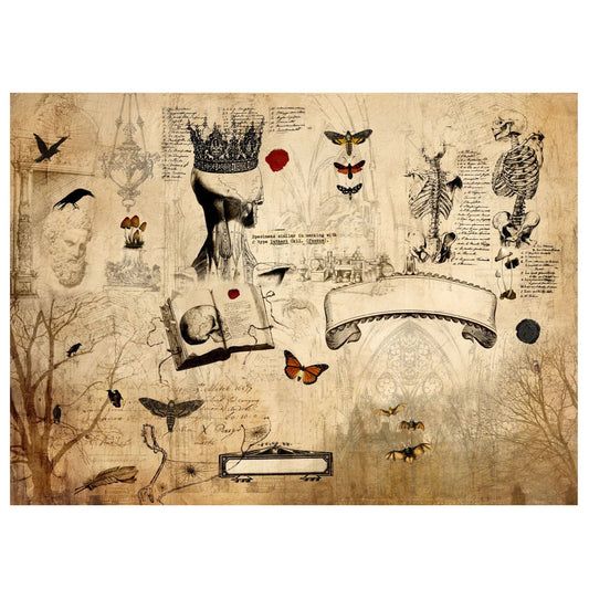 Roycycled Treasures Dark Academia Decoupage Paper - 20" x 30"