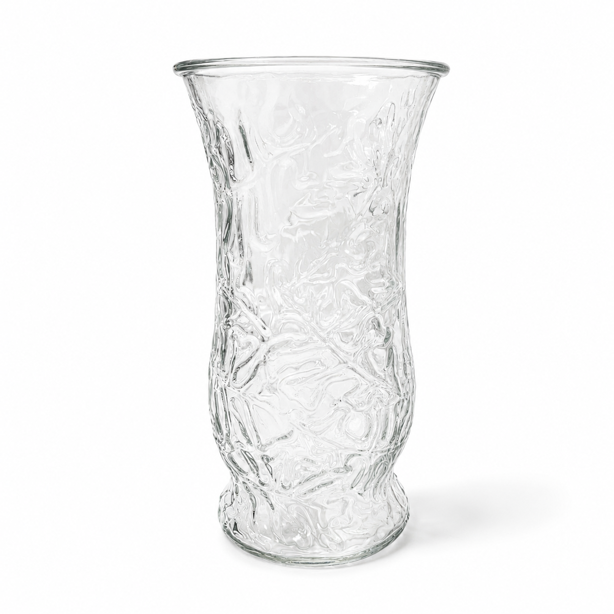 1970s EO Brody Embossed Oak Leaf Vase - Clear Glass Made in USA