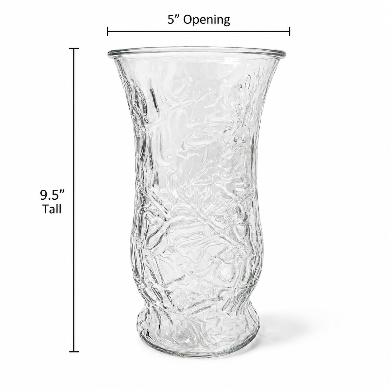 1970s EO Brody Embossed Oak Leaf Vase - Clear Glass Made in USA