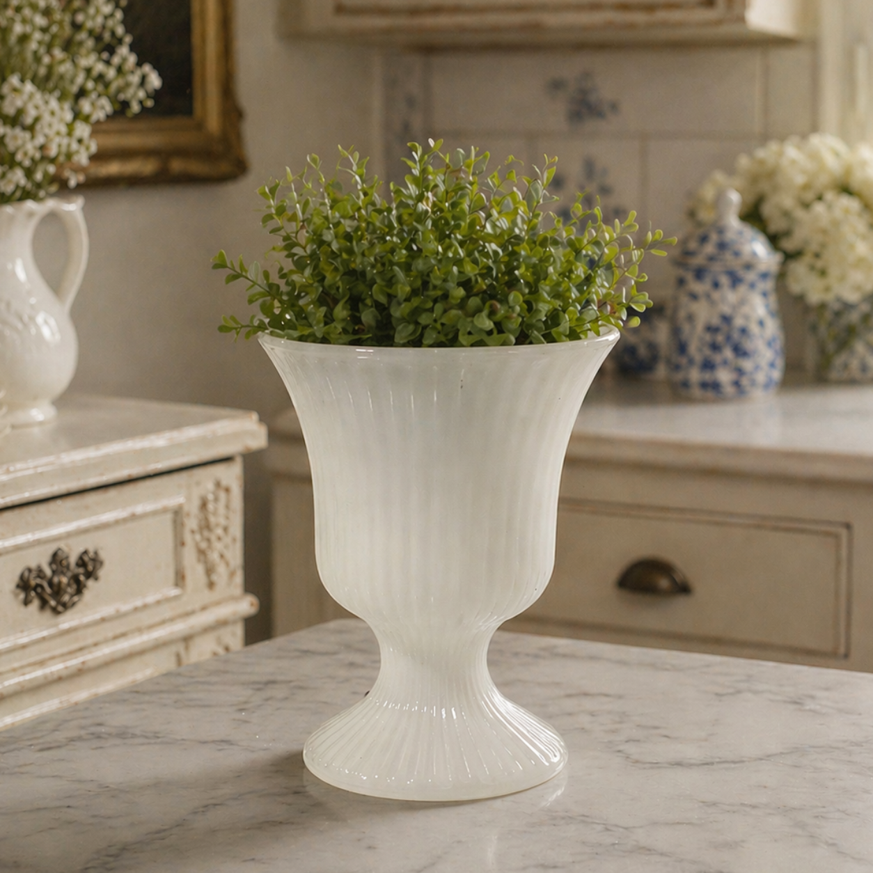 Vintage EO Brody Milk Glass Vase M7000 Pedestal White Vase - 1970s USA