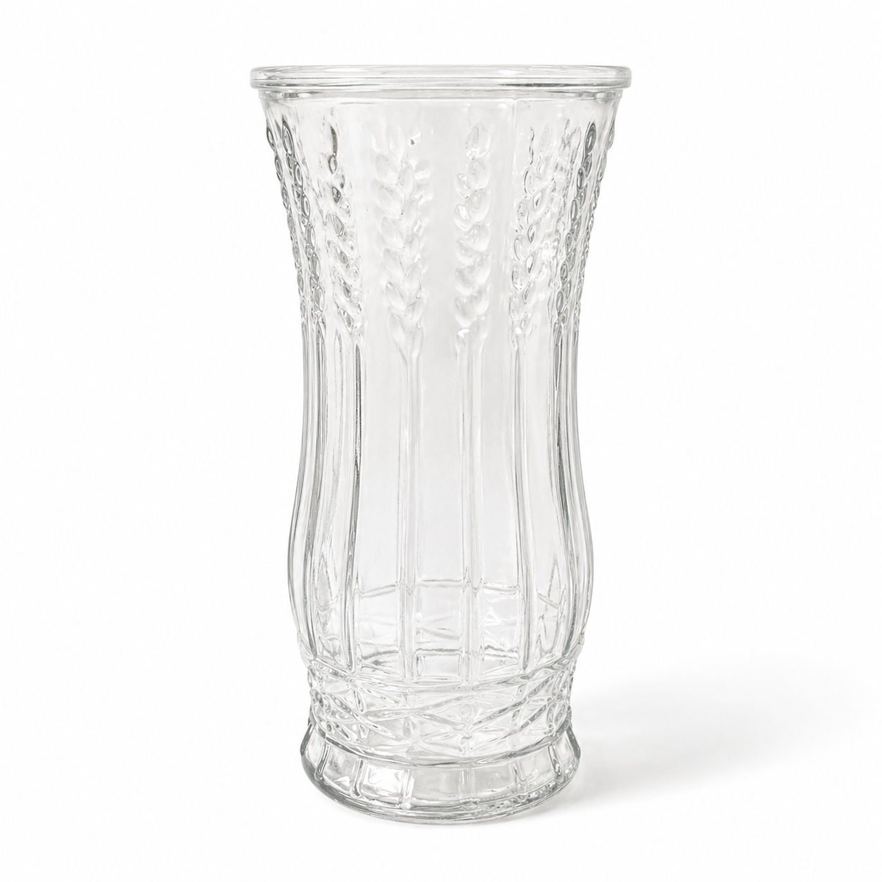 Vintage EO Brody Embossed Wheat Stalk Clear Glass Vase - Made in USA