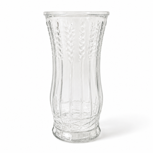Vintage EO Brody Embossed Wheat Stalk Clear Glass Vase - Made in USA