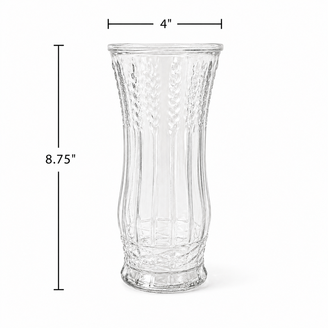 Vintage EO Brody Embossed Wheat Stalk Clear Glass Vase - Made in USA