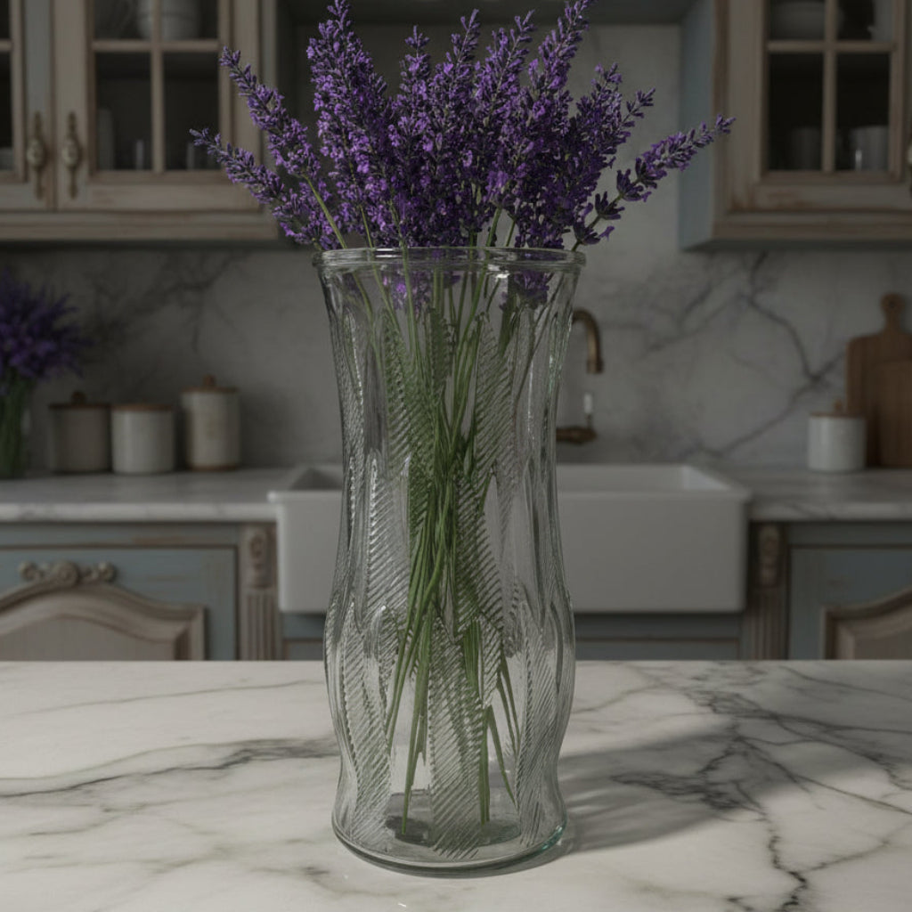 1960s EO Brody Feather Ribbed Clear Glass Vase #c972
